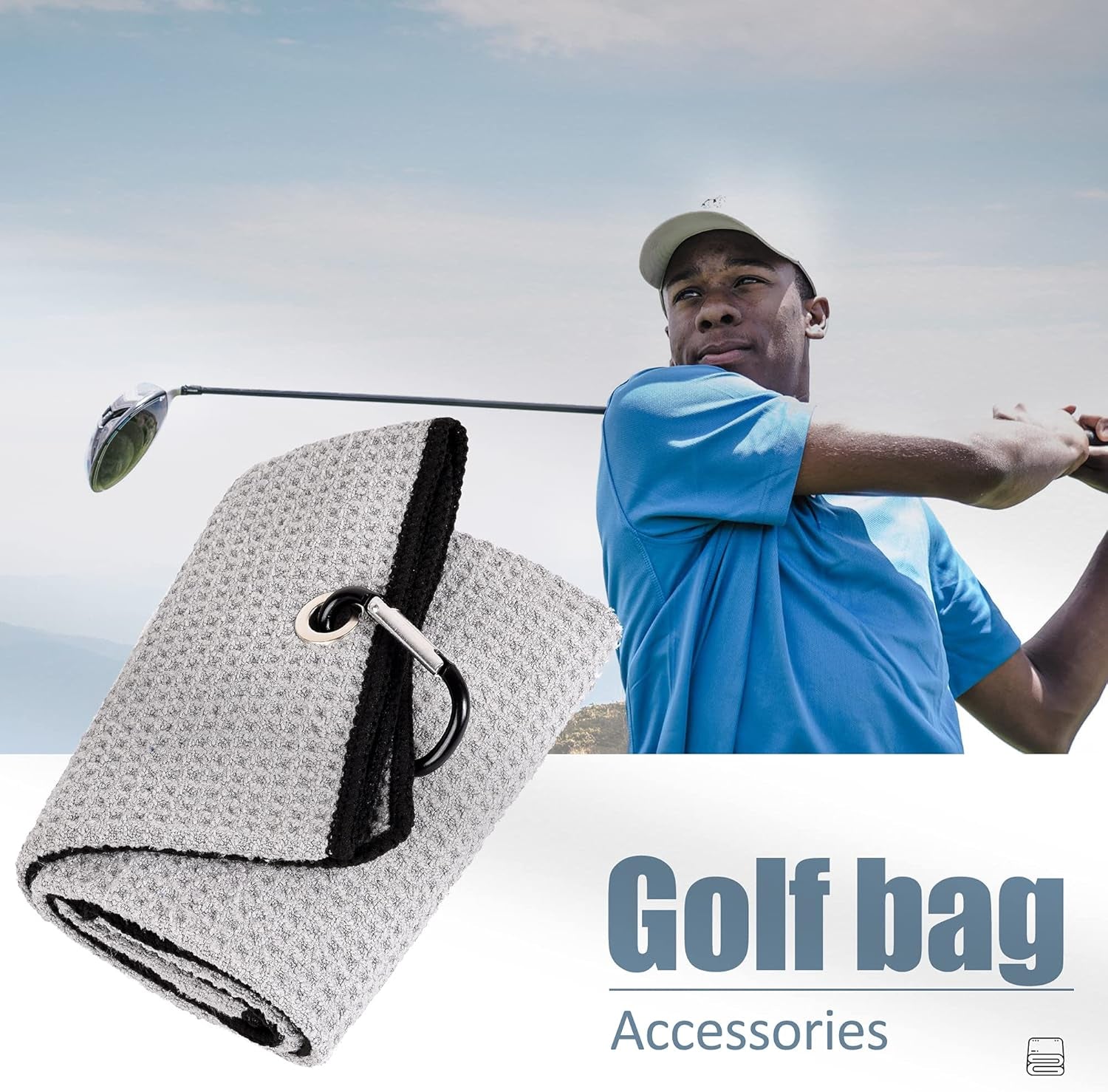 Tri-Fold Golf Towel | Premium Microfiber Fabric | Waffle Pattern | Heavy Duty Carabiner Clip | 14 Color Options