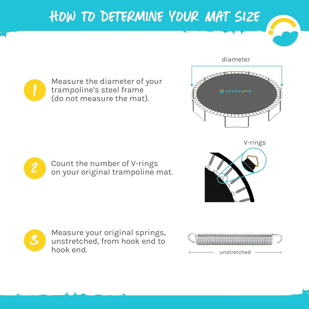 Replacement Trampoline Mat, Fits 14Ft Frames W/Spring Tool and Durable V-Rings, Bounce Safely with Extra Rows of Stitching - Jumping Mat for 14Ft round Trampoline - Fit 72, 88, and 96 Springs