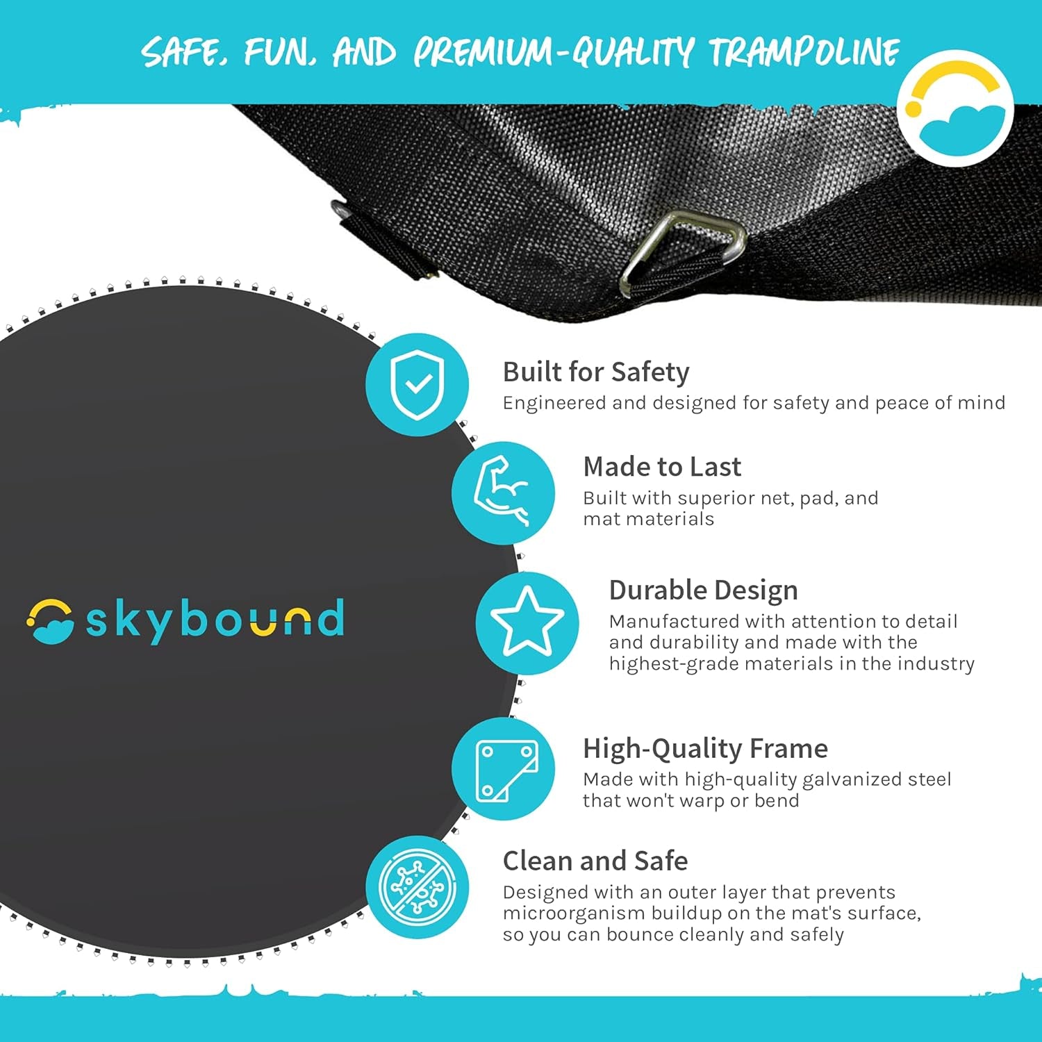 Replacement Trampoline Mat, Fits 14Ft Frames W/Spring Tool and Durable V-Rings, Bounce Safely with Extra Rows of Stitching - Jumping Mat for 14Ft round Trampoline - Fit 72, 88, and 96 Springs
