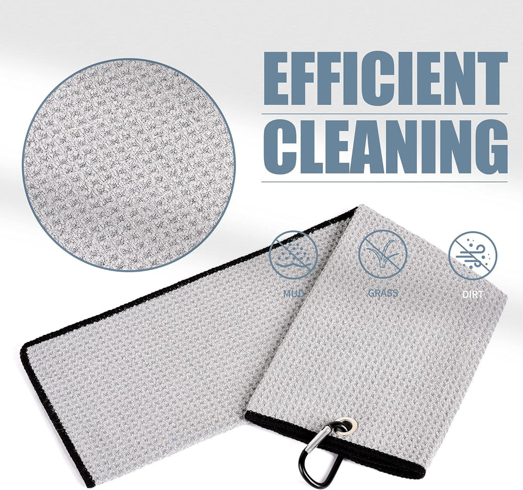 Tri-Fold Golf Towel | Premium Microfiber Fabric | Waffle Pattern | Heavy Duty Carabiner Clip | 14 Color Options