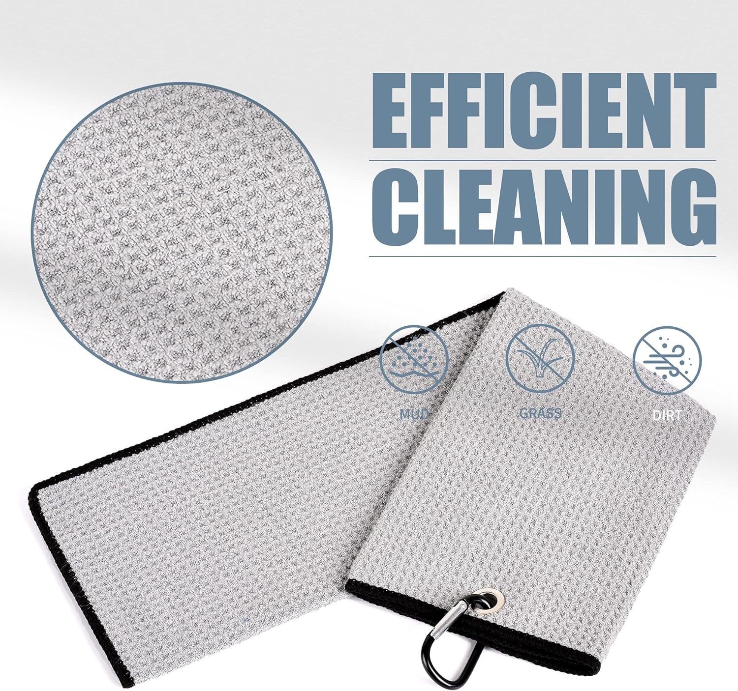 Tri-Fold Golf Towel | Premium Microfiber Fabric | Waffle Pattern | Heavy Duty Carabiner Clip | 14 Color Options