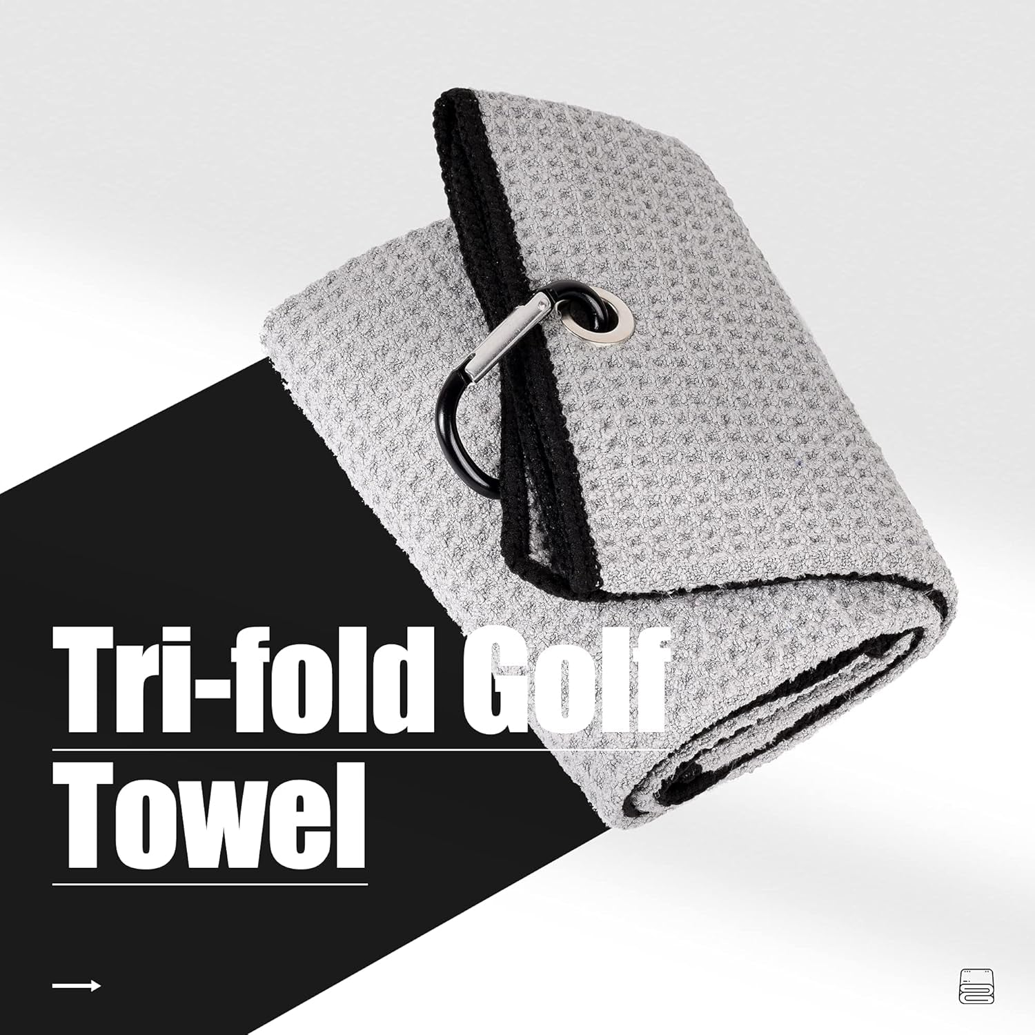 Tri-Fold Golf Towel | Premium Microfiber Fabric | Waffle Pattern | Heavy Duty Carabiner Clip | 14 Color Options