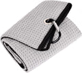 Tri-Fold Golf Towel | Premium Microfiber Fabric | Waffle Pattern | Heavy Duty Carabiner Clip | 14 Color Options