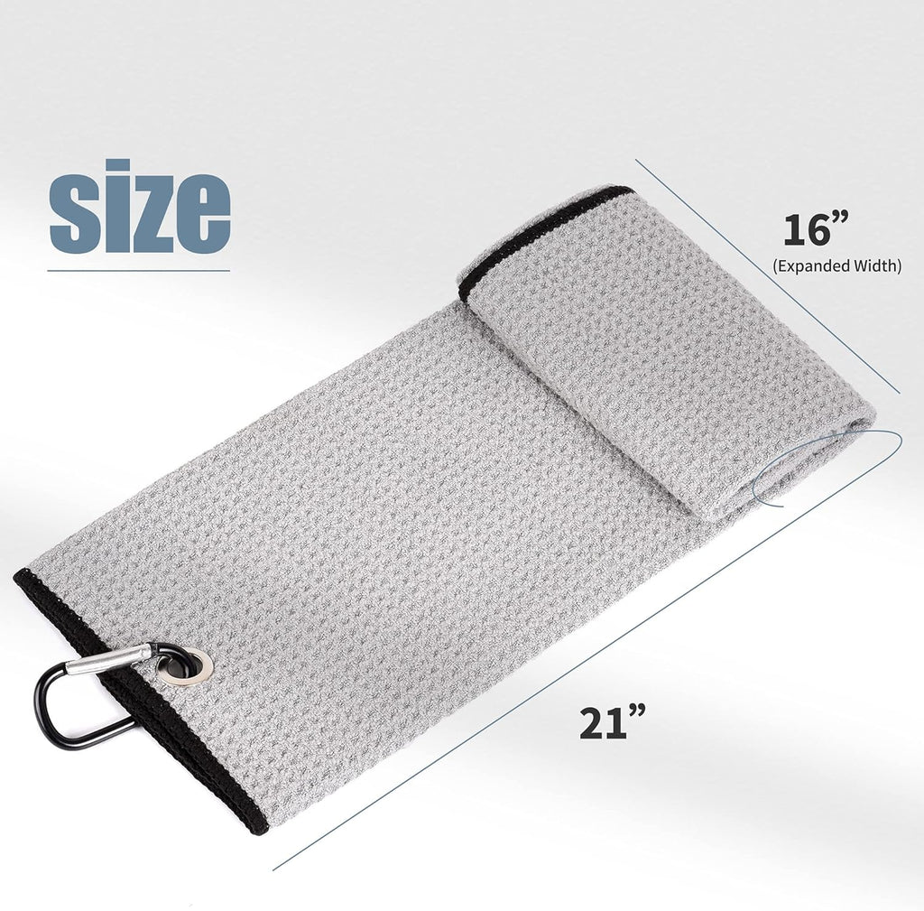 Tri-Fold Golf Towel | Premium Microfiber Fabric | Waffle Pattern | Heavy Duty Carabiner Clip | 14 Color Options